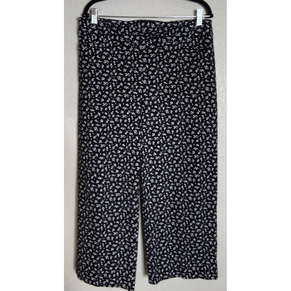 Chicos 2.5 US‎ 14 Womens Black White Geometric Wide Leg Pants Cropped Preppy
